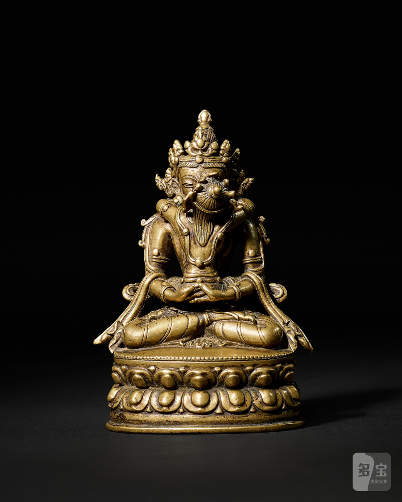 STATUE D'AMITAYUS ET SA PARÈDRE EN ALLIAGE DE CUIVRE DORÉ  TIBET, XVE SIÈCLE
